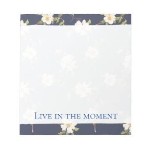 Bloc-note Bleu Nuit Blanc Floral Romantique 