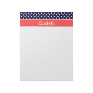 Bloc-note Bleu Nuit Blanc Points de Polka Corail Monogramme 