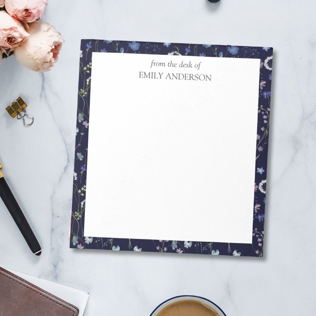 Bloc-note Bleu pourpre joli Fleur sauvage motif floral (In situ)