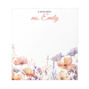 Bloc-note Bleu rose Boho Aquarelle Bordure personnalisée