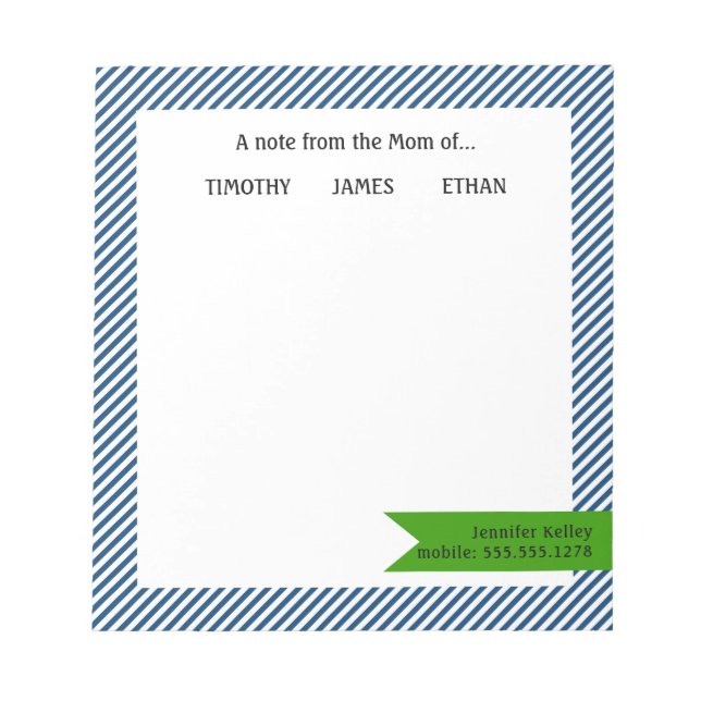 Bloc-note Bleu, Vert Accent Note de la maman de... (Devant)