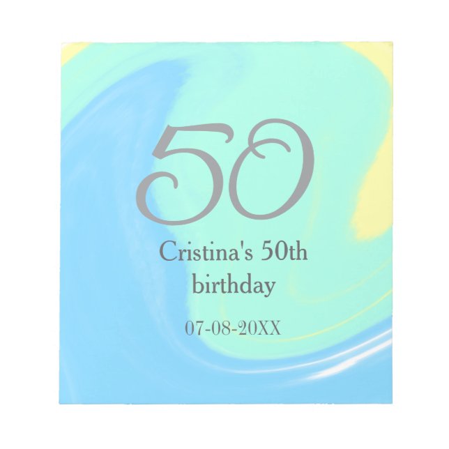 Bloc-note bleu vert gris 50e anniversaire ajouter nom date r (Devant)