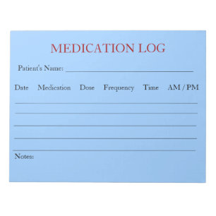 Bloc-note Bloc - notes de rondin de médicament (bleu de