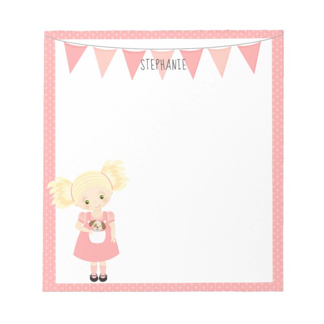 Bloc-note Blonde mignonne Anniversaire fille et chiot (Devant)