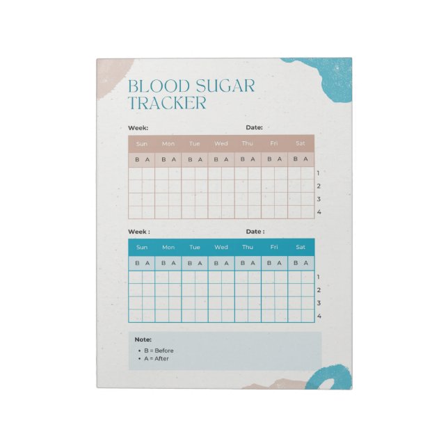 Bloc-note Blood Sugar Weekly Tracker (Tourné)