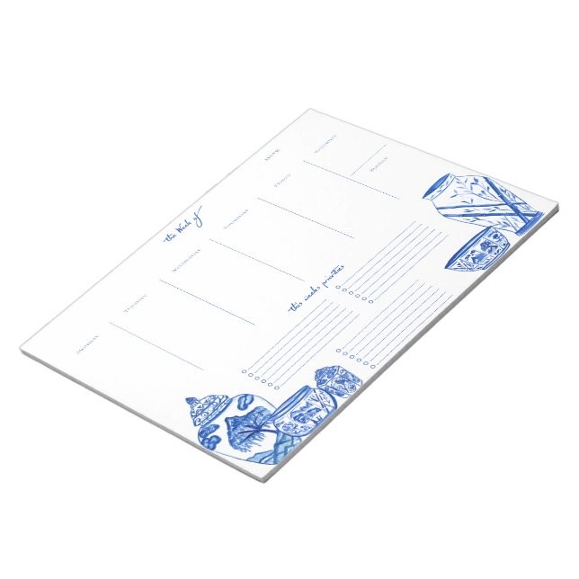 Bloc-note Blue Chinoiserie Weekly Planner Notepad (Incliné)