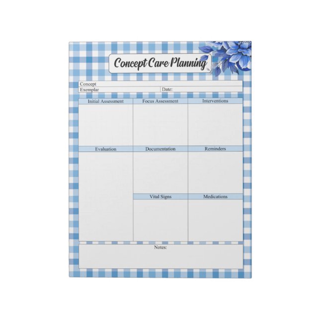 Bloc-note Blue Floral En vichy_ Concept Care Planning (Tourné)