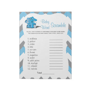 Bloc-note Blue & Grey Chevron Elephant Baby Word Jeu 2