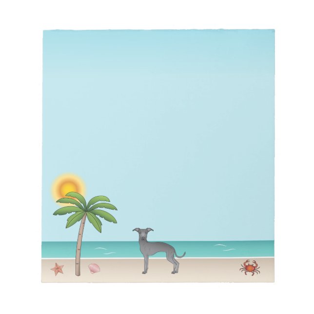 Bloc-note Blue Italien Greyhound À Tropical Summer Beach (Devant)