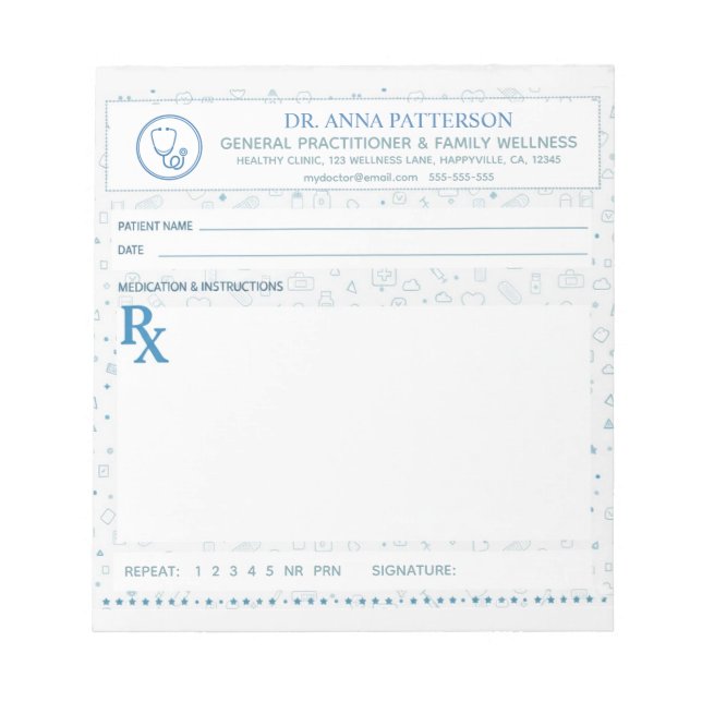 Bloc-note Blue pattern Doctor Prescription (Devant)