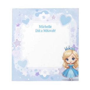 Bloc-note Blue Princess Thème Blonde Personnalisé Mitzvah