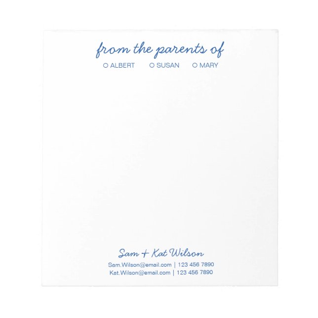 Bloc-note Blue Simple Script From The Parents Of (Devant)