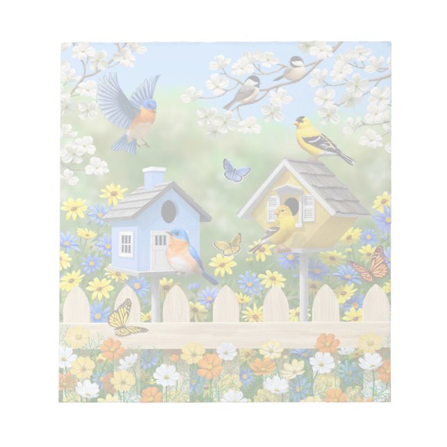Bloc-note Bluebirds Goldfinches Birdhouses Jardin aux fleurs (Devant)