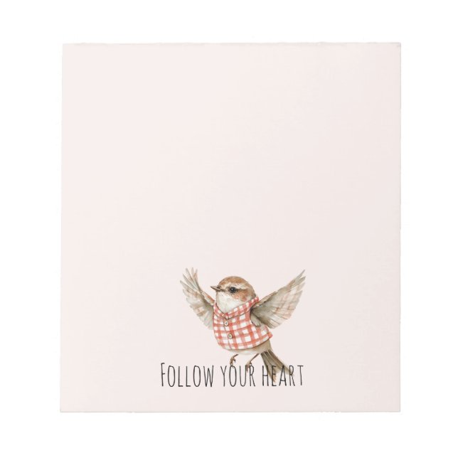 Bloc-note Blush Red Plaid Stripes Bird (Devant)