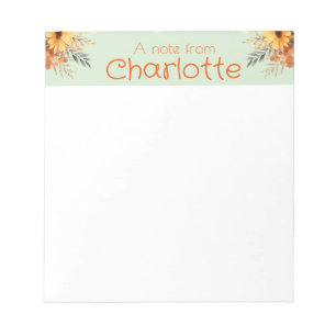 Bloc-note Bohème vintage orange tournesol aquarelle verte