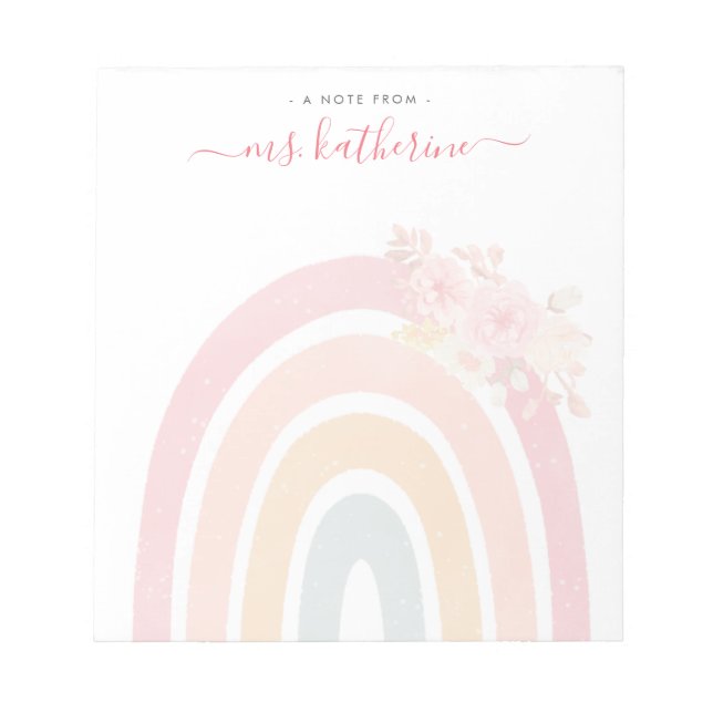 Bloc-note Boho Arc-en-ciel Aquarelle rose Floral enseignant (Devant)