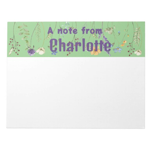 Bloc-note Boho Country fleur sauvage aquarelle vert Bloc-not (Devant)