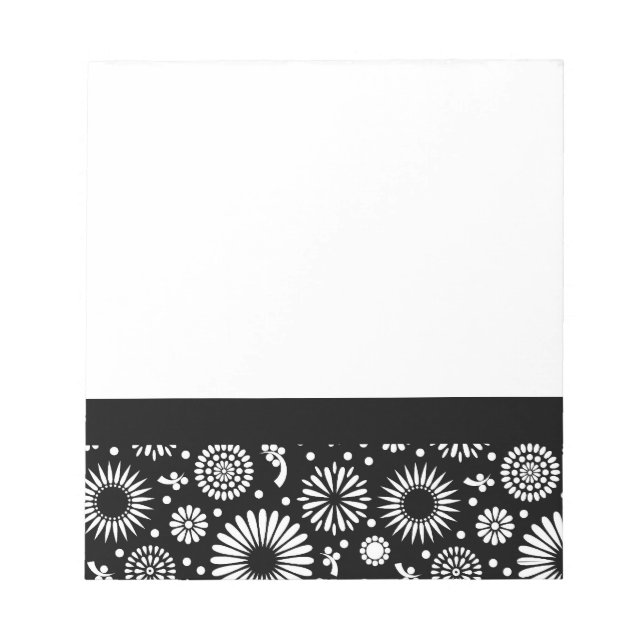 Bloc-note Boho fleurs Motif floral vectoriel noir et blanc (Devant)