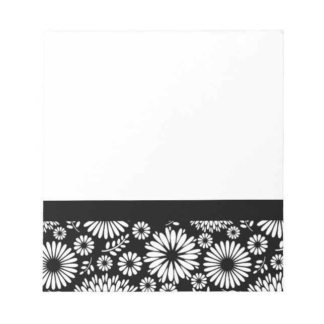 Bloc-note Boho fleurs Motif floral vectoriel noir et blanc (Devant)