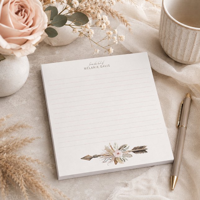 Bloc-note Boho Floral Aquarelle Notepad - Rustique Antler De (Romantic Desk Paper Pad)