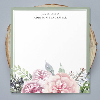 Bloc-note Boho Green Feuilles rose Nom Floral Modèle