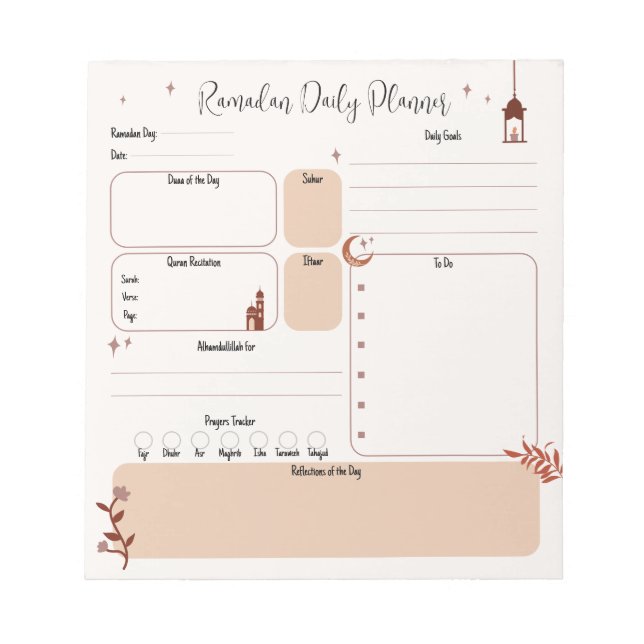 Bloc-note Boho islamique personnalisable Ramadan Planner (Devant)