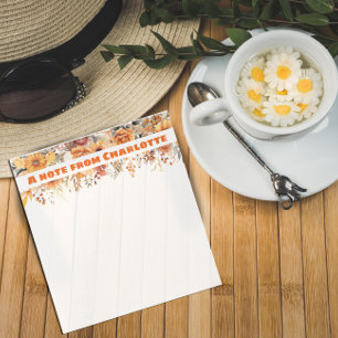 Bloc-note Boho vintage orange fleur sauvage aquarelle blanch