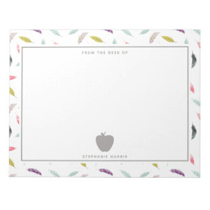 Bloc-note Boho Watercolor Feather Apple Enseignant