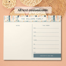 Boho Weekly Family Calendar avec section Notes