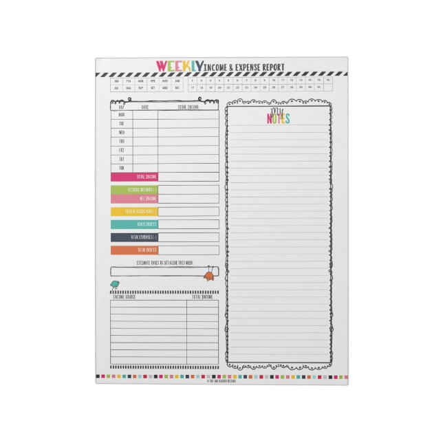 Bloc-note Bonjour planificateur : Comptabilité de revenus et (Tourné)