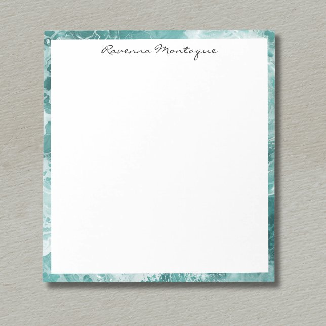 Bloc-note Bordure Argentée Mousse de Mer Élégant Nom Script  (Créateur téléchargé)
