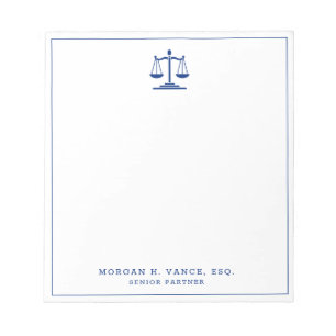 Bloc-note Bordure Bleu Marine Avocat Balance de la Justice L