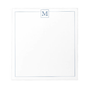 Bloc-note Bordure Carré de monogramme initial simple bleu ma