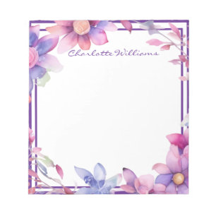 Bloc-note Bordure d'aquarelle florale personnalisée