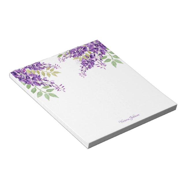 Bloc-note Bordure de fleurs d'aquarelle violette (Incliné)