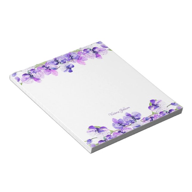 Bloc-note Bordure de fleurs d'aquarelle violette (Incliné)