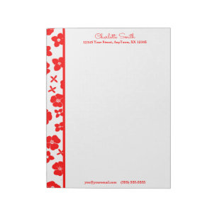 Bloc-note Bordure de fleurs rouges et blanches en-tête perso