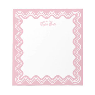 Bloc-note Bordure de ligne ondulée rose et blanc nom personn