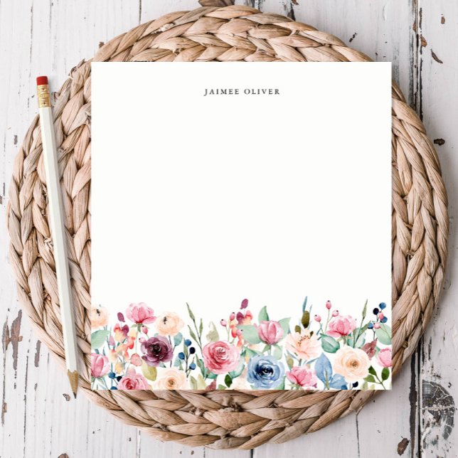 Bloc-note Bordure florale aquarelle personnalisée (Créateur téléchargé)