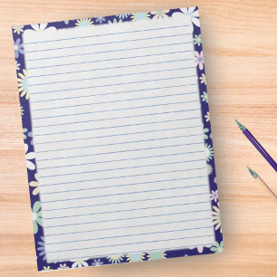 Bloc-note Bordure florale - Papier à grand régime bleu 8,5 p