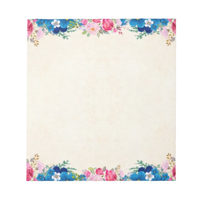 Bloc-note Bordure florale rose bleu (Devant)