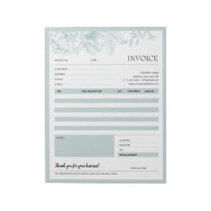 Bloc-note Bordure florale verte Formes de facture pour petit