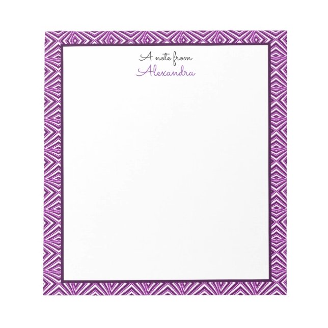 Bloc-note Bordure géométrique violette avec monogramme (Devant)