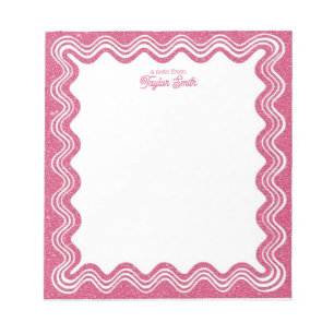 Bloc-note Bordure ondulée rose Faux paillettes Nom personnal