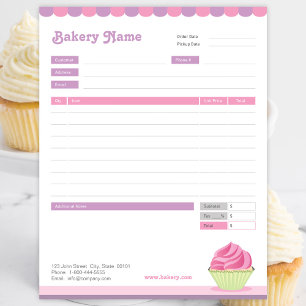 Bloc-note Boulangerie Cupcake Formulaire de commande ou Bloc