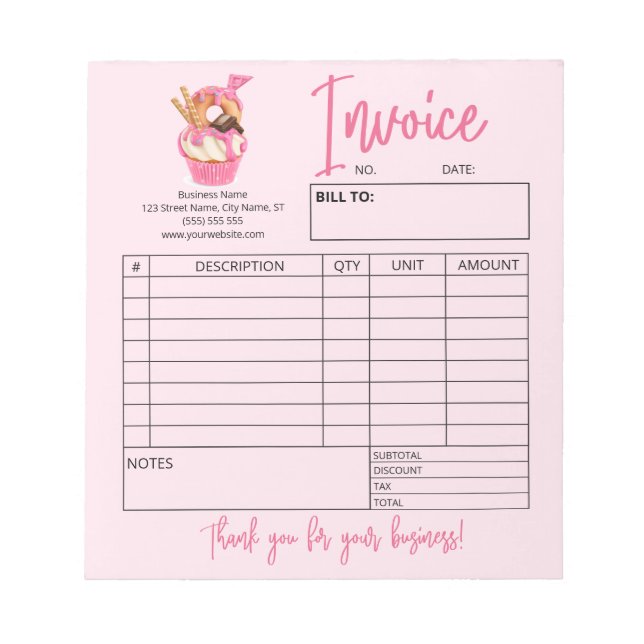 Bloc-note Boulangerie Cupcake Logo Bon de commande Facture (Devant)