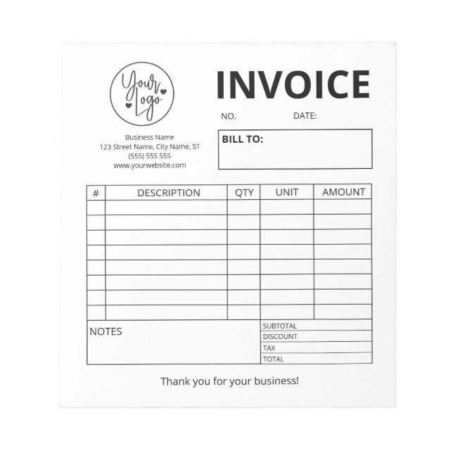 Bloc-note Boulangerie sur mesure Mariage de facture (Devant)