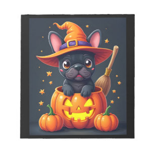 Bloc-note Bouledogue Français Sorcière Citrouille Halloween 