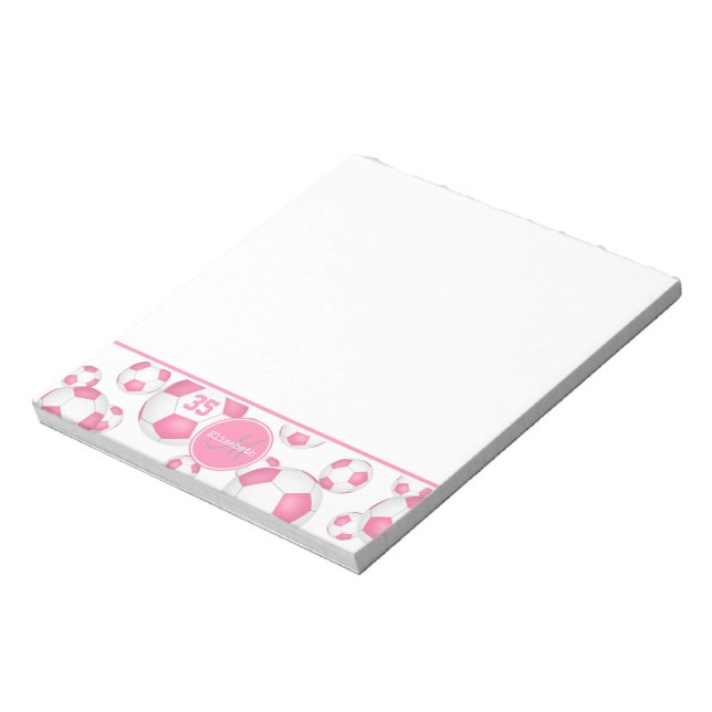 Bloc-note boules de football rose blanc girly sports (Tourné)
