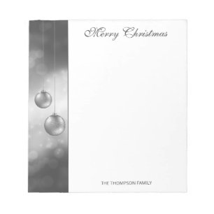 Bloc-note Boules de Noël Gris Argent Avec Texte Personnalisé